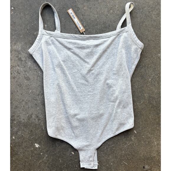 Skims Grey Cotton Jersey Scoop Neck Tank Bodysuit Thong Women’s XL Snap NWT - Picture 1 of 5